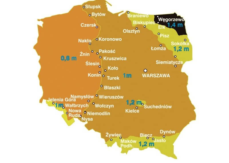 Strefy przemarzania gleby w Polsce Strefy przemarzania gleby w Polsce